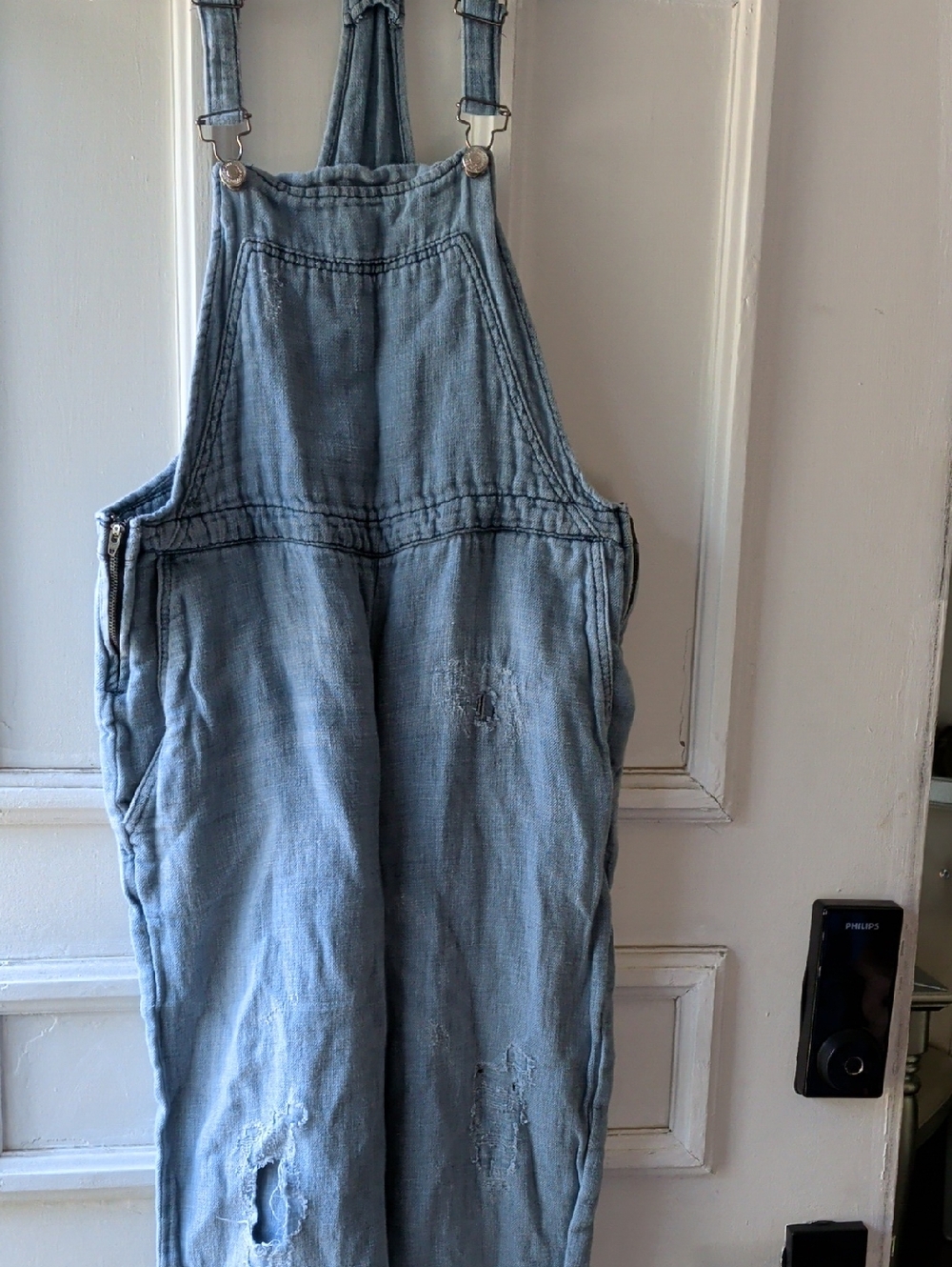 Light‎ Blue Distressed Denim Overalls